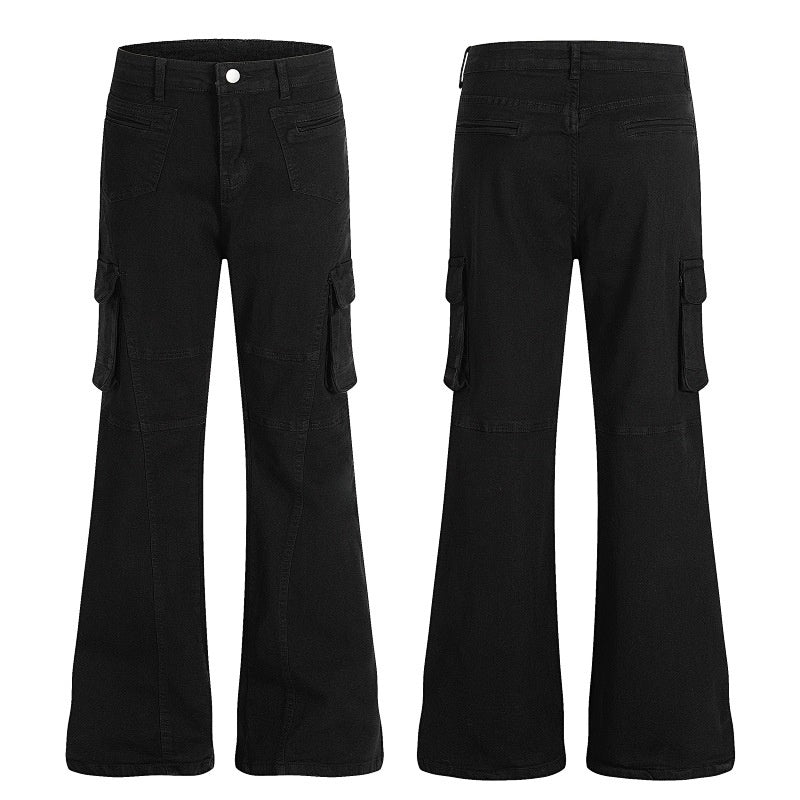 American-style streetwear harem pants Solid Black Utility Bootcut Trousers
