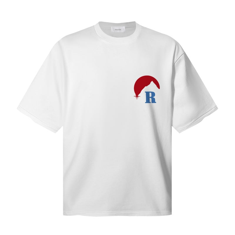 RHUDE T Shirts Vintage Travel Mountain Water Illustration