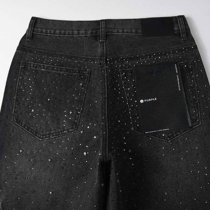 Purple brand Jeans High-quality pure cotton streetwear trousers Rhinestone-embellished loose straight-leg trousers