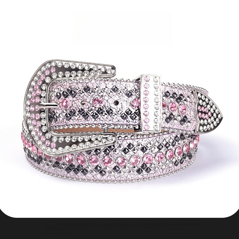 Hip-hop punk rhinestone belt colorful diamond inlaid punk style