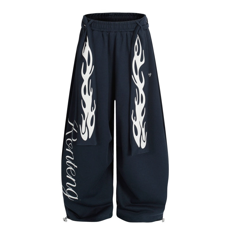 American-style streetwear harem pants Detachable Flame Strap Relaxed Fit Garment