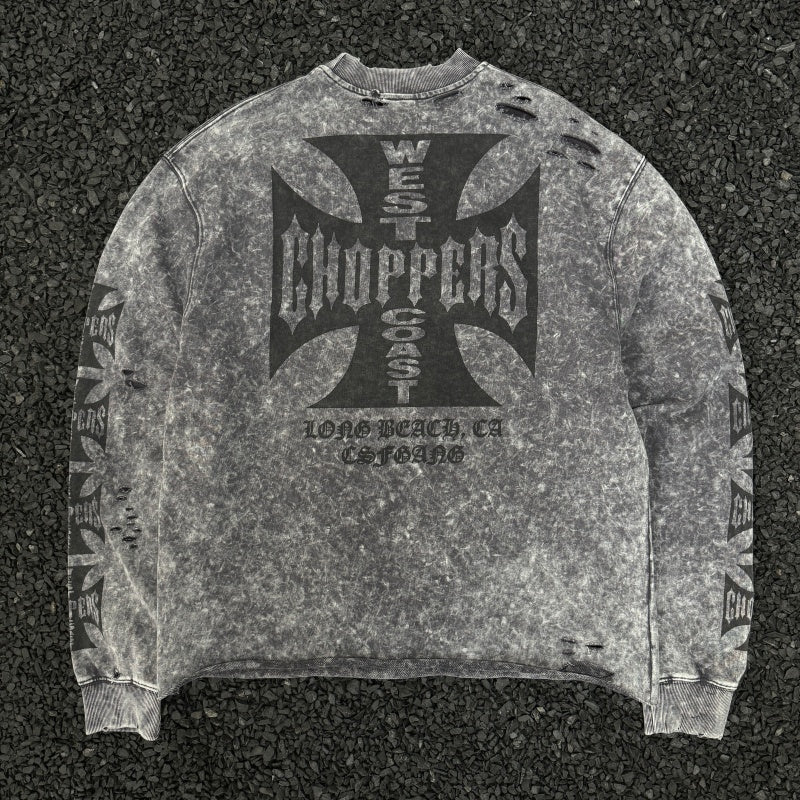 Unisex Vintage  sweatshirt West Coast CSFGANG Limited Edition Crewneck Sweatshirt – Heavyweight fabric with a washed, distressed finish and multiple hand-cut, distressed details.