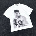 Unisex Vintage T Shirts "Legendary Boxing Champion Ali" Limited Edition: A high-street short-sleeve tee featuring West Coast street graffiti and hip-hop aesthetics. Crafted with a heavyweight fabric and a distressed wash finish, it showcases direct-t