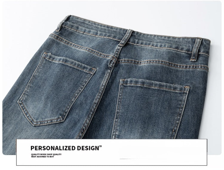 Denim Jacket & Jeans High-Street Trend Retro Casual Matching Distressed Denim Trucker Jacket and Slim-Fit Pants Outfit (jacket and jeans must be purchased separately.)