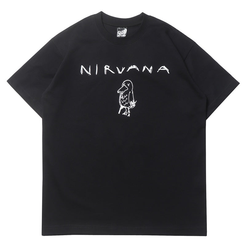 Mens T-shirt Vintage American-style trendy brand vintage rock Nirvana hand-drawn graffiti design