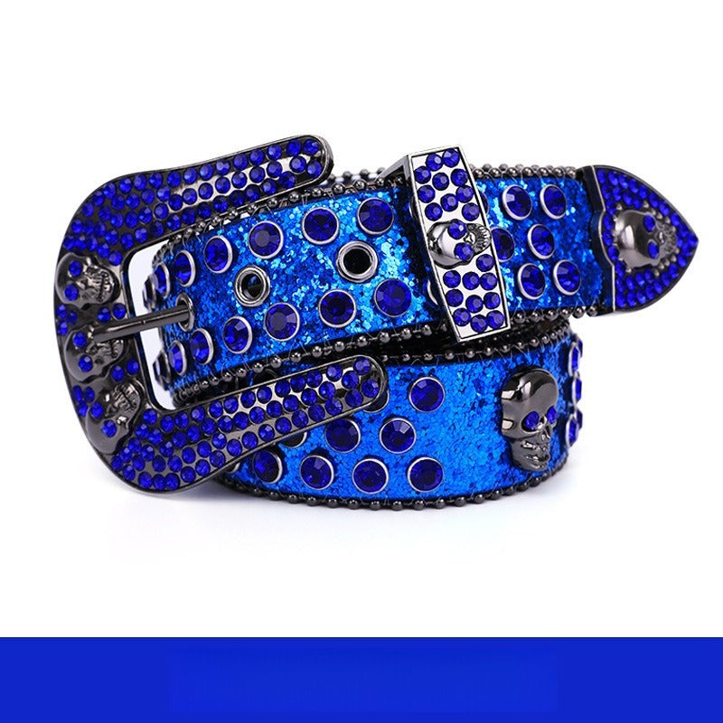 Hip-hop punk rhinestone belt y2k skull
