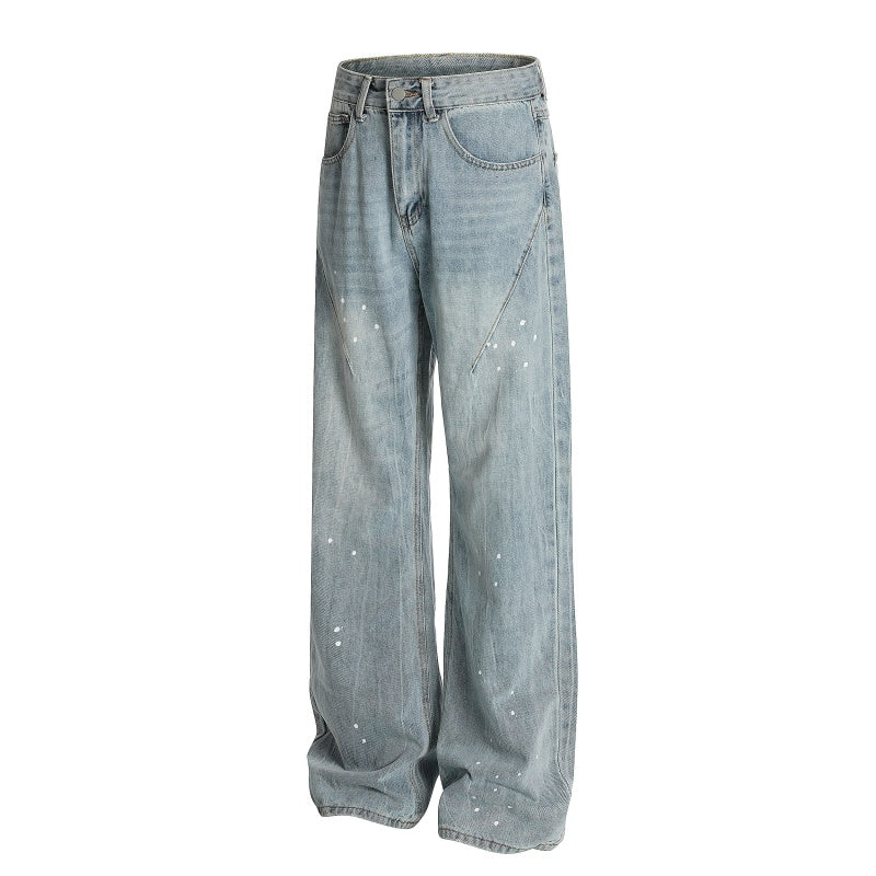 American-style streetwear harem pants Curved Seam Panel Faded Trousers