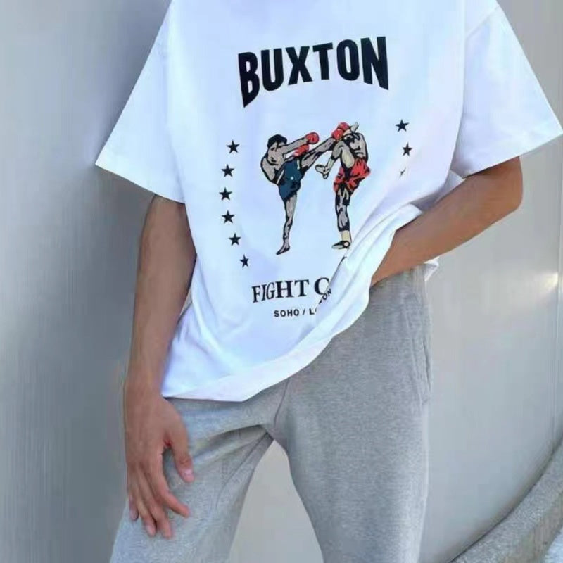 Mens T-shirt Vintage American-style Trendy brand "Kanye" Muay Thai-style graphic print