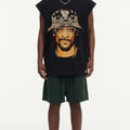 BIG FACE Drop-Shoulder Tank Top High-street vintage style featuring a small neckline, white-ink digital direct-to-garment (DTG) printing, and a heavy-duty, distressed wash finish; crafted from 260g double-yarn plain-knit fabric.