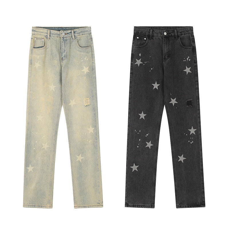 American-style streetwear harem pants All Over Star Embroidery Casual Denim