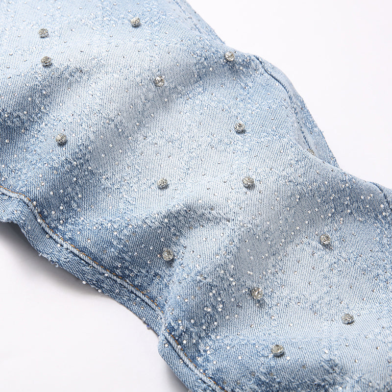 Mens Fashion Jeans rhinestones Wide-leg pants 5722# Pure cotton high quality