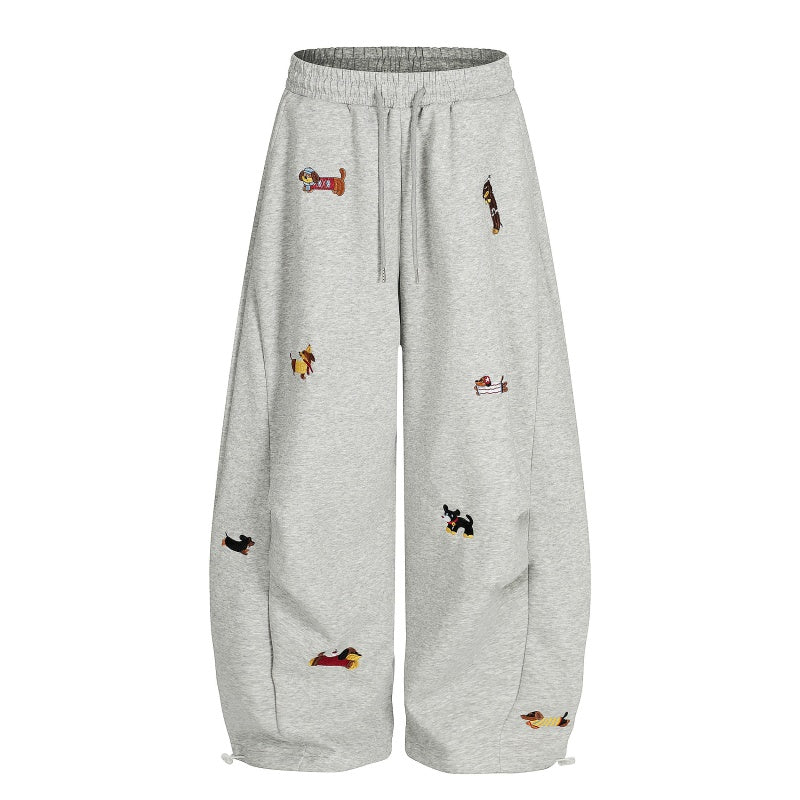 American-style streetwear harem pants Multi Puppy Motif Relaxed Draped Sweat Trousers