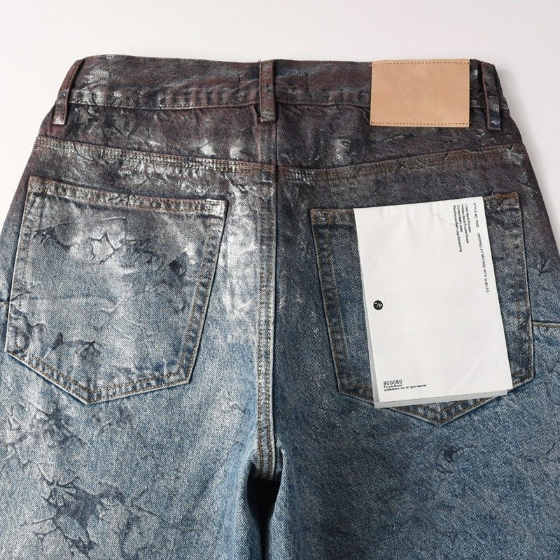 Purple brand Jeans High-quality pure cotton streetwear trousers Oil-finish loose straight-leg trousers