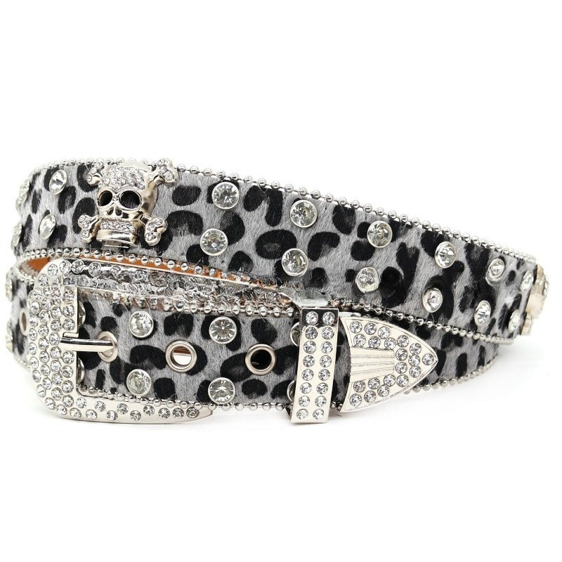 Hip-hop punk rhinestone belt skull wide belt