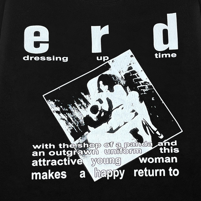 ERD Long sleeved shirt  Monochrome Fragmented Image Long Sleeve Front Text Portrait Design