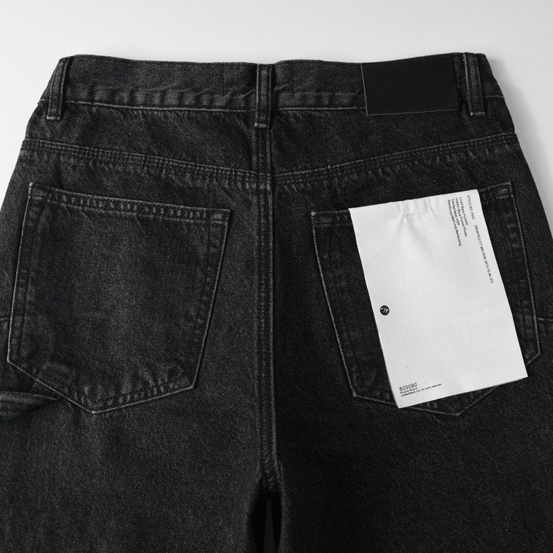 Purple brand Jeans High-quality pure cotton streetwear trousers Rhinestone-embellished loose straight-leg trousers