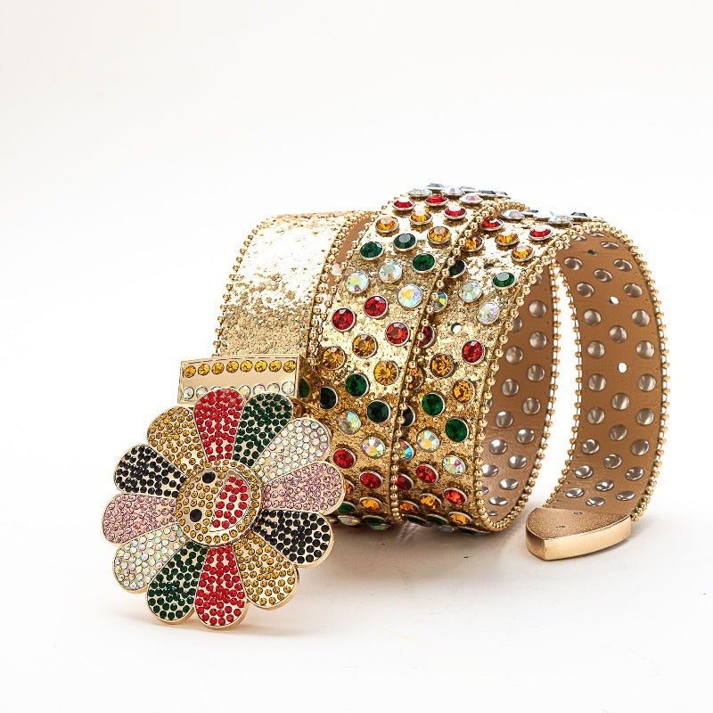 Hip-hop punk rhinestone belt personalized alloy sunflower rhinestones