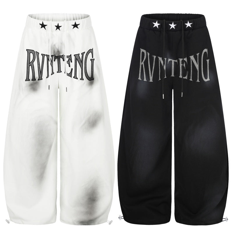 American-style streetwear harem pants Vintage Smoke Dyed Star Waistband Oversized Trousers
