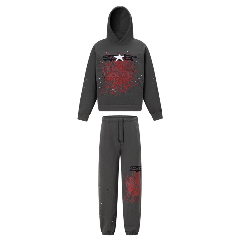 Spiderweb hoodie & sweatpants 2 piece set High-quality pure cotton for autumn and winter