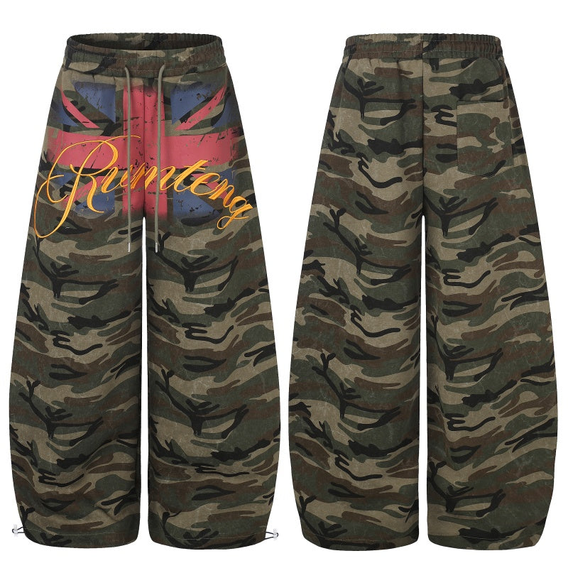 American-style streetwear harem pants Faded Camo Flag Graphic Loose Street Pants