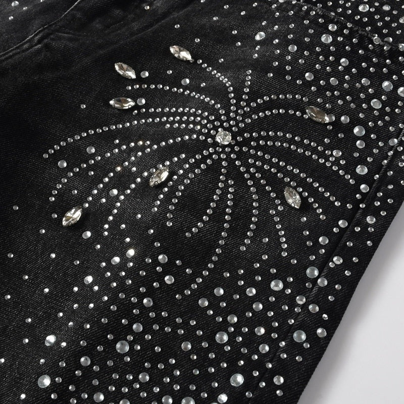 Purple brand Jeans High-quality pure cotton streetwear trousers Rhinestone-embellished loose straight-leg trousers