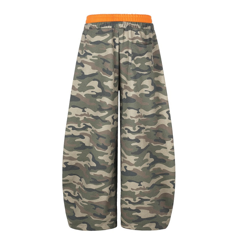 American-style streetwear harem pants Contrast Waist Camo Badge Graphic Loose Casual Pants