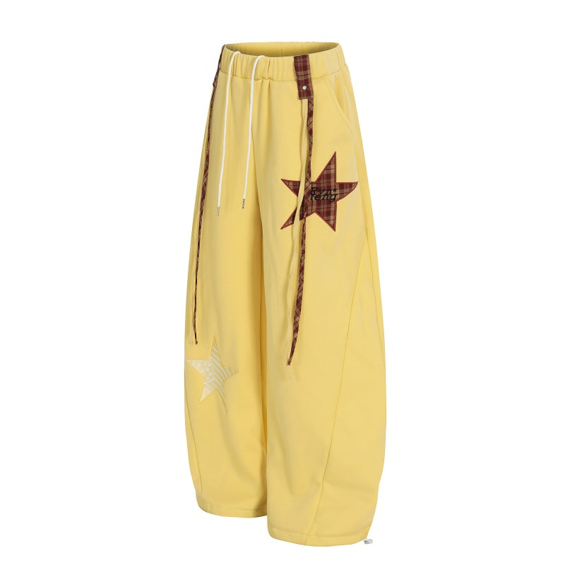 American-style streetwear harem pants Fleece-lined and thickened Braided Rope Drawstring Trousers