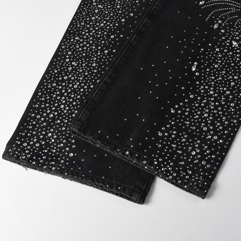 Purple brand Jeans High-quality pure cotton streetwear trousers Rhinestone-embellished loose straight-leg trousers
