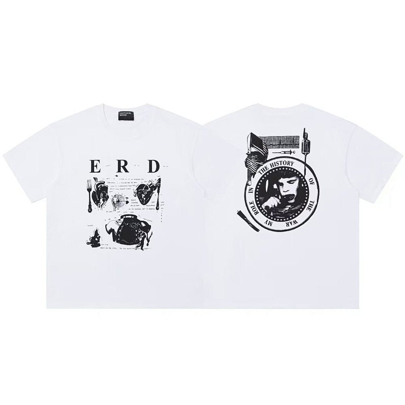 ERD T Shirts Two-Sided Monochrome Art Pattern Casual Shirt