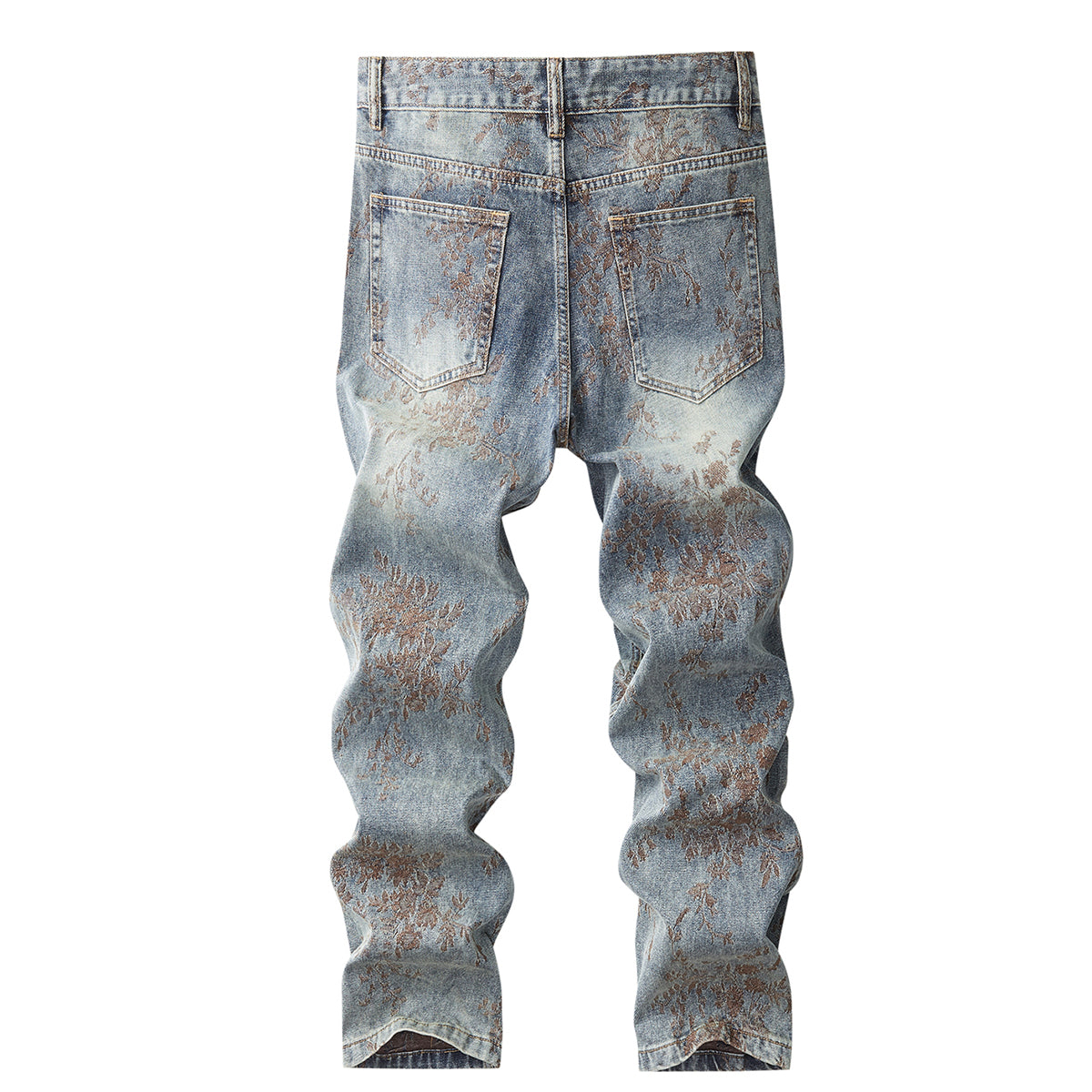 Denim Jacket & Jeans High-Street Trend Retro Casual Matching Botanical Graphic Trucker Jacket and Slim-Fit Pants Outfit(jacket and jeans must be purchased separately.)