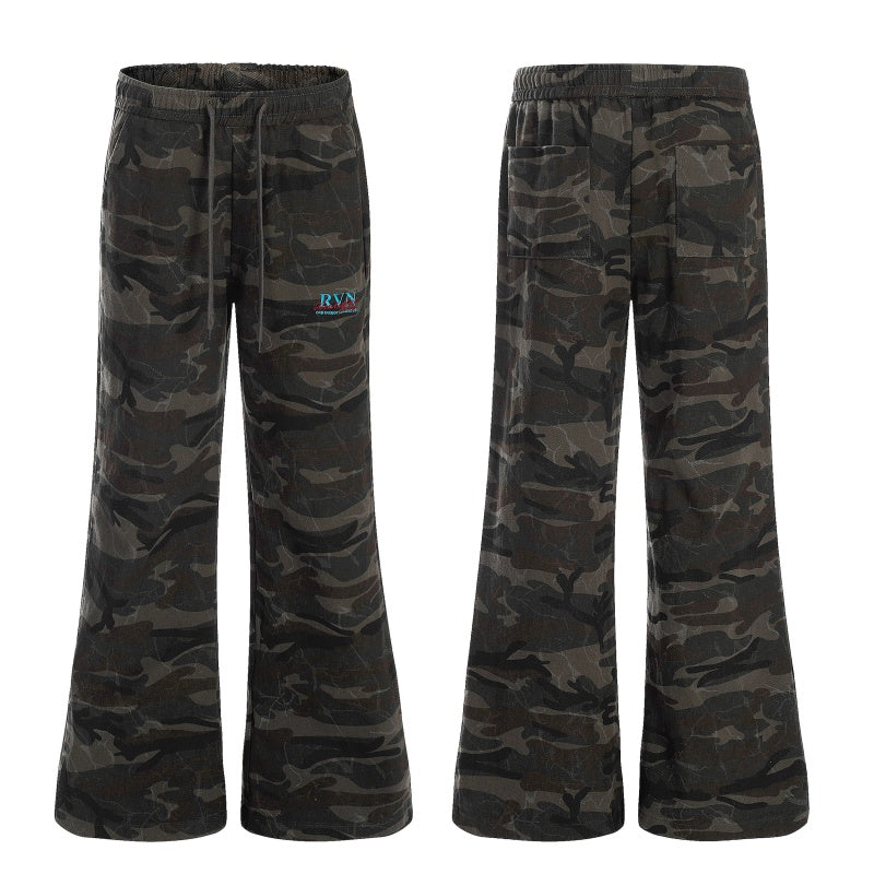 American-style streetwear harem pants Vintage Camo Letter Print Flared Trousers
