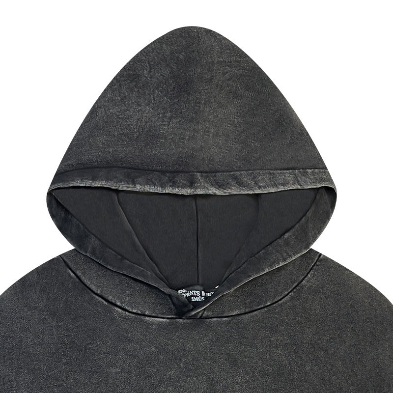 ERD Hoodie Washed Dark Hooded Layer Front Pocket Mini Scene Print Back Large Urban Illustration