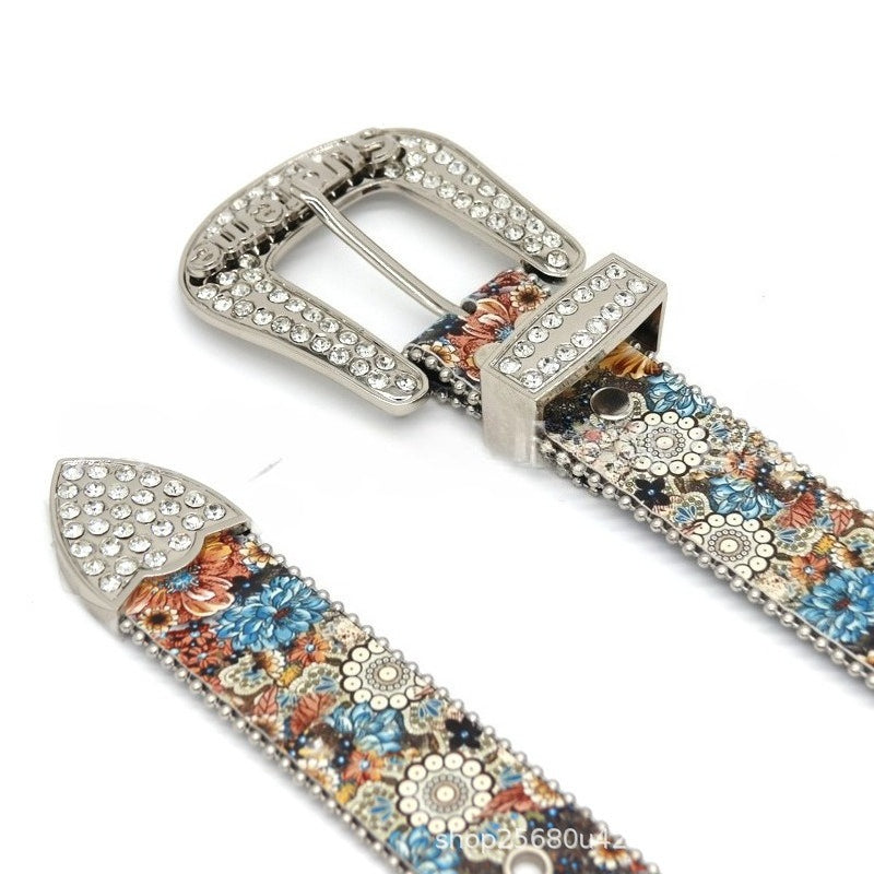 Hip-hop punk rhinestone belt - punk minimalist letter embellishment