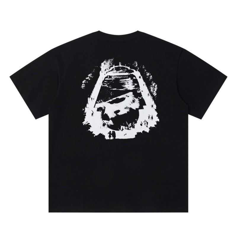 ERD T Shirts Worn Texture Monochrome Character Double Sided Casual Top