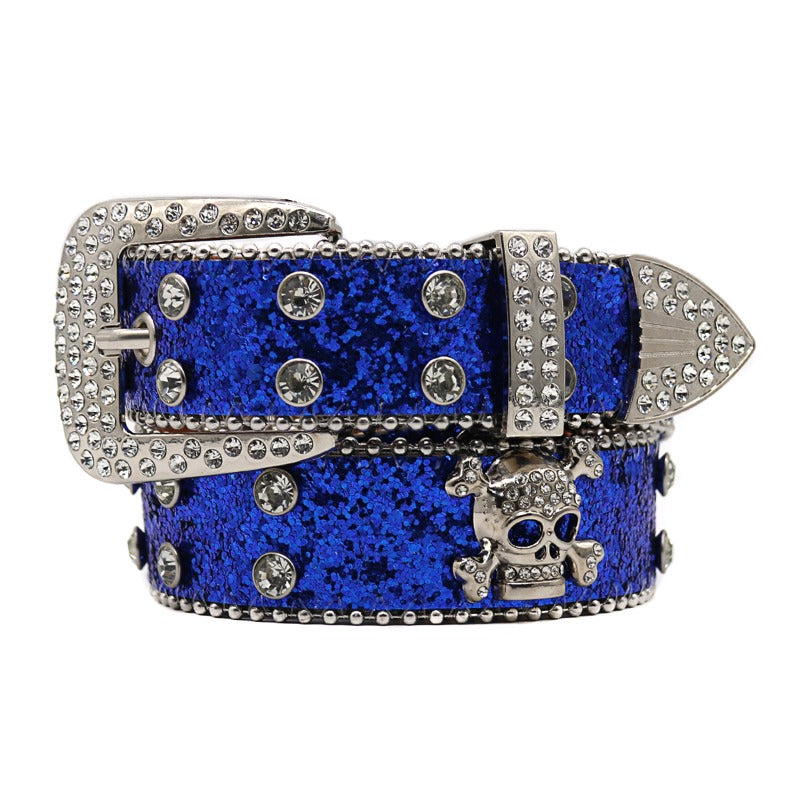 Hip-hop punk rhinestone belt skull wide belt