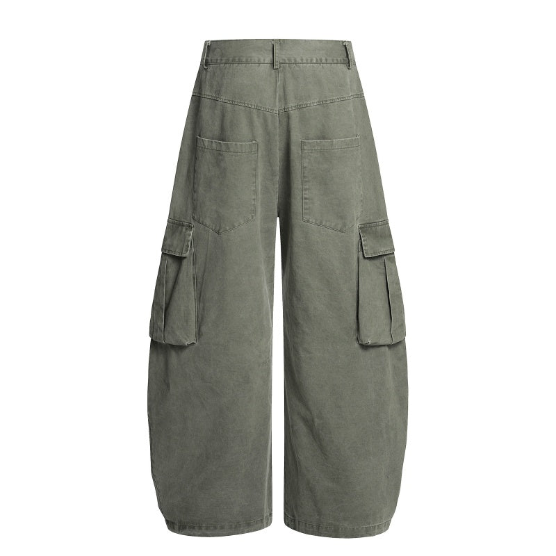 American-style streetwear harem pants Ruched Knee Multi-Pocket Cargo