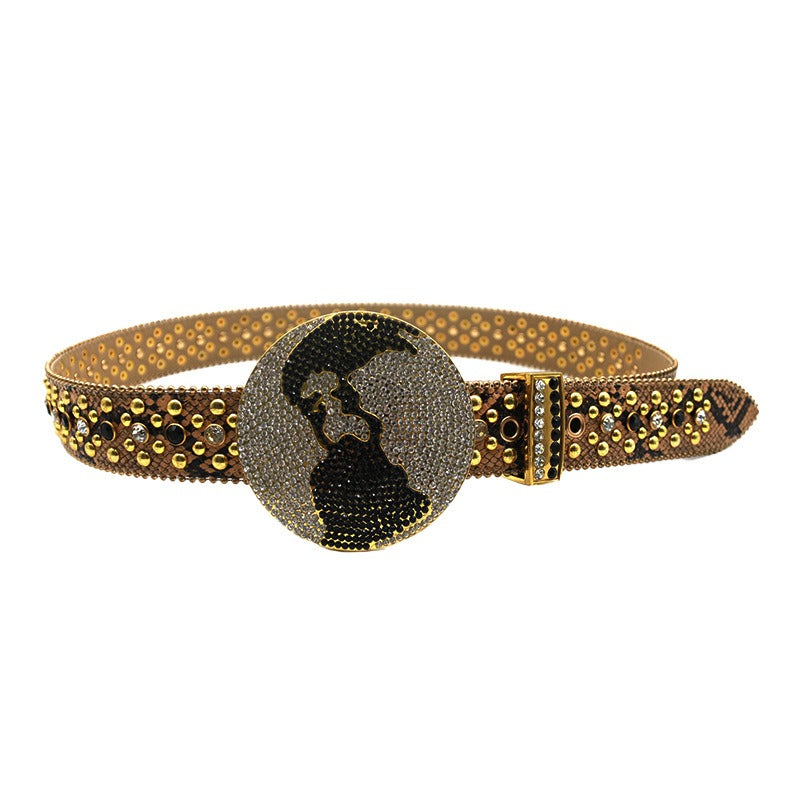 Hip-hop punk rhinestone belt earth round buckle punk style