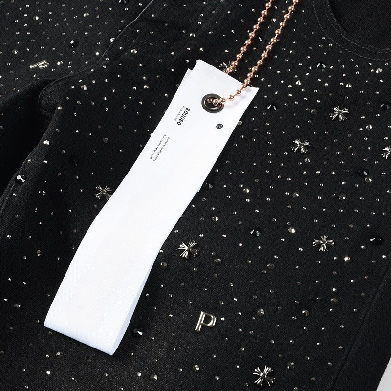 Purple brand Jeans High-quality pure cotton streetwear trousers Rhinestone