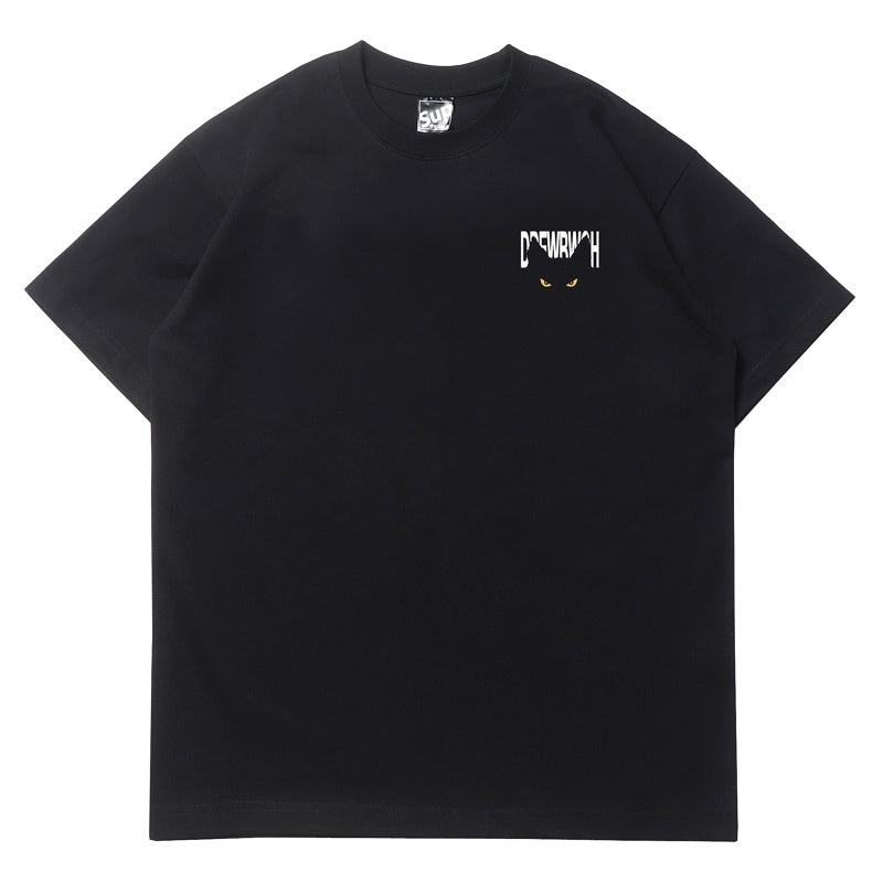 Mens T-shirt Vintage American-style Black cat print
