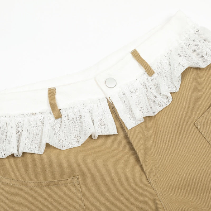 American-style streetwear harem pants Ruffle Lace Waist Wide Leg Trousers
