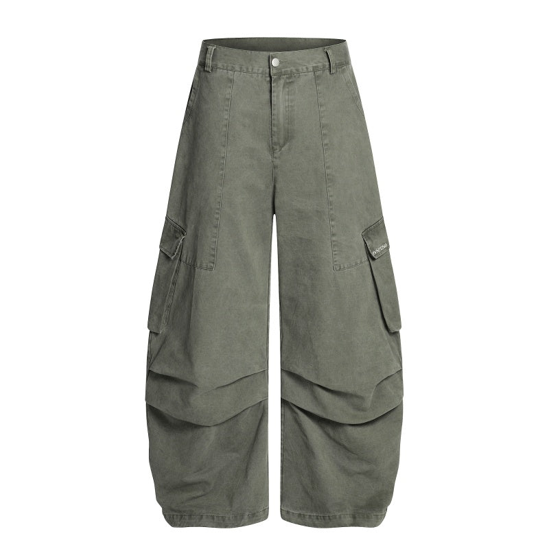 American-style streetwear harem pants Ruched Knee Multi-Pocket Cargo