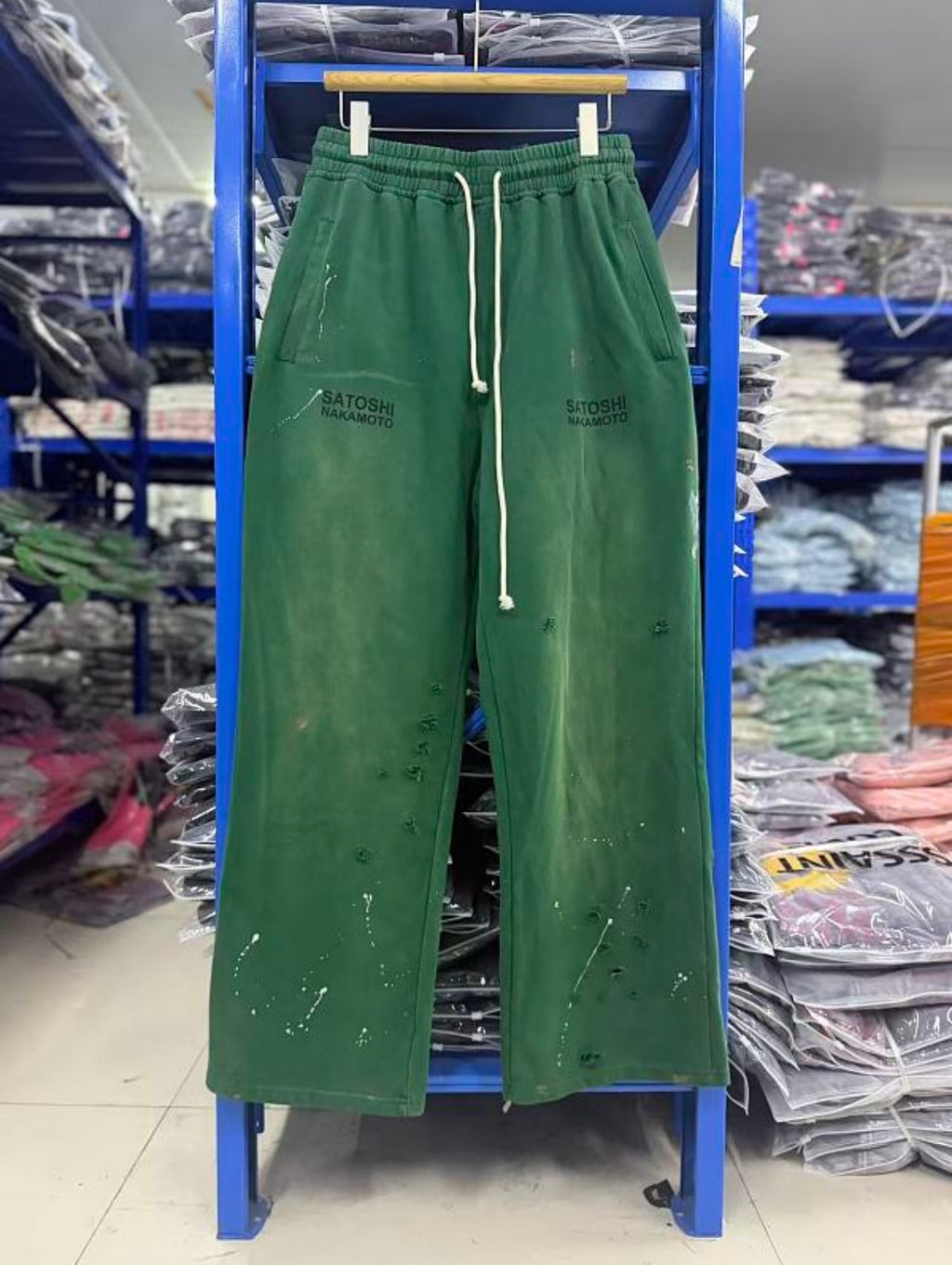 Satoshi Nakamoto Sweatpants High-quality heavyweight streetwear with a vintage, distressed aesthetic.