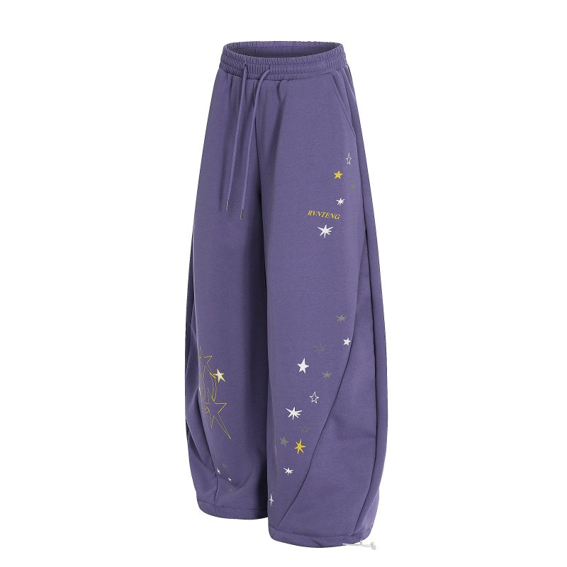 American-style streetwear harem pants Fleece-lined and thickened Adjustable Hem Galaxy Streetwear Bottoms