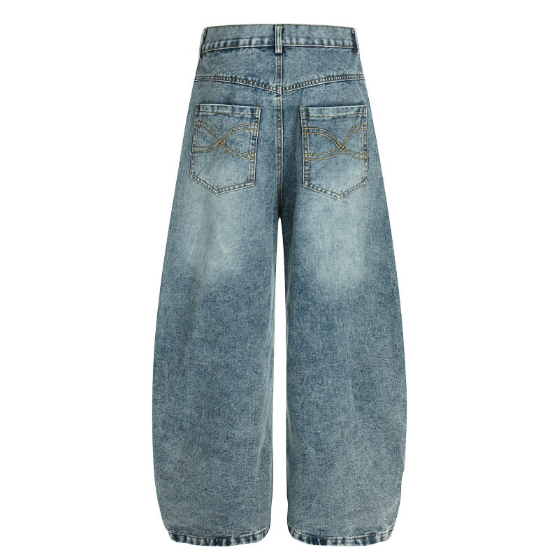 American-style streetwear harem pants Faded Gold Foil Script Baggy Denim