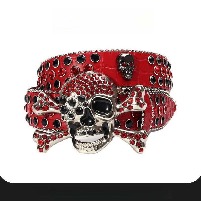 Hip-hop punk rhinestone belt alloy trendy skull belt