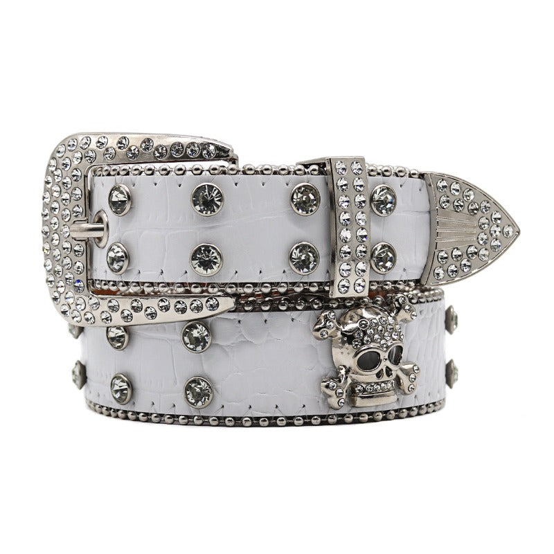 Hip-hop punk rhinestone belt skull wide belt