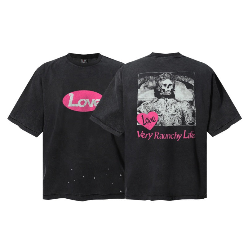 Saint Michael T Shirts Pink Heart Dual-Sided Skull Portrait Graphic
