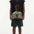 BIG FACE Drop-Shoulder Tank Top High-street vintage style featuring a small neckline, white-ink digital direct-to-garment (DTG) printing, and a heavy-duty, distressed wash finish; crafted from 260g double-yarn plain-knit fabric.