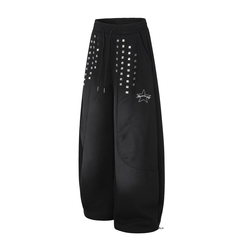 American-style streetwear harem pants Y2K Crystal Embellished Wide Leg Sweat Trousers