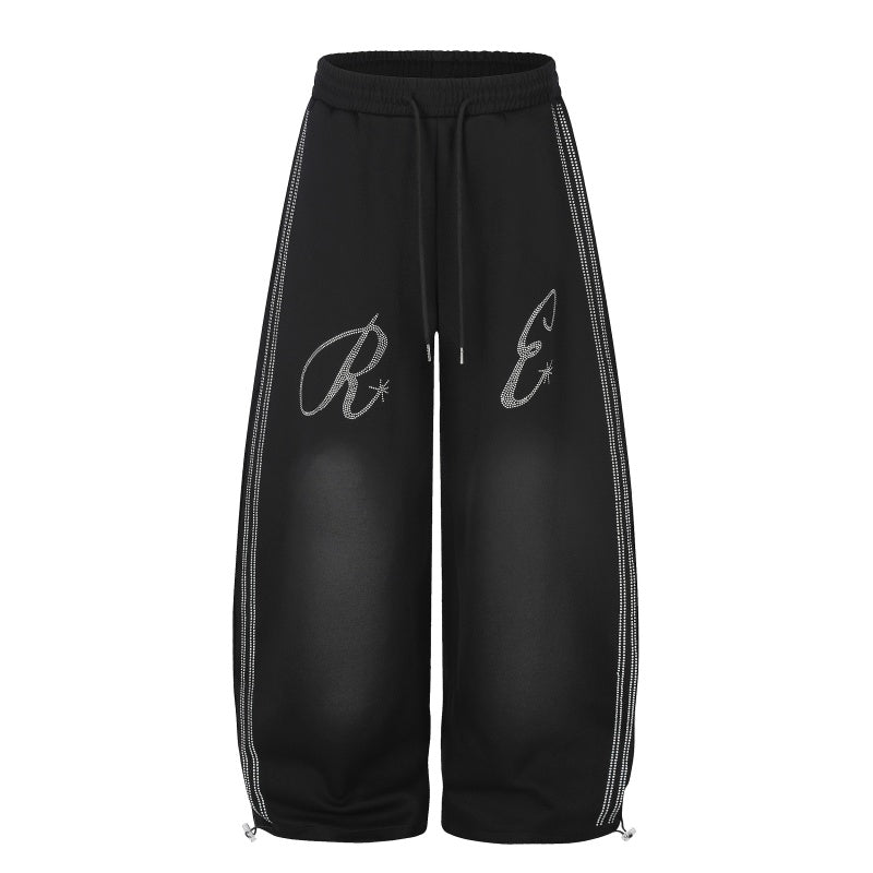 American-style streetwear harem pants Curved Script Print Loose Street Sweatpants